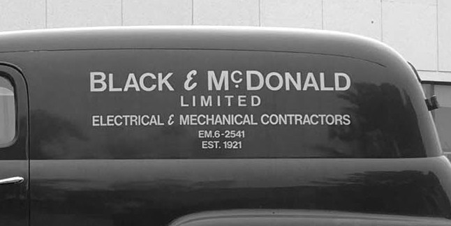 Black & McDonald electrical contractor logo from 1920's on a car