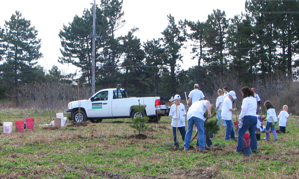B&M employees and their families at a CSR event planting trees
