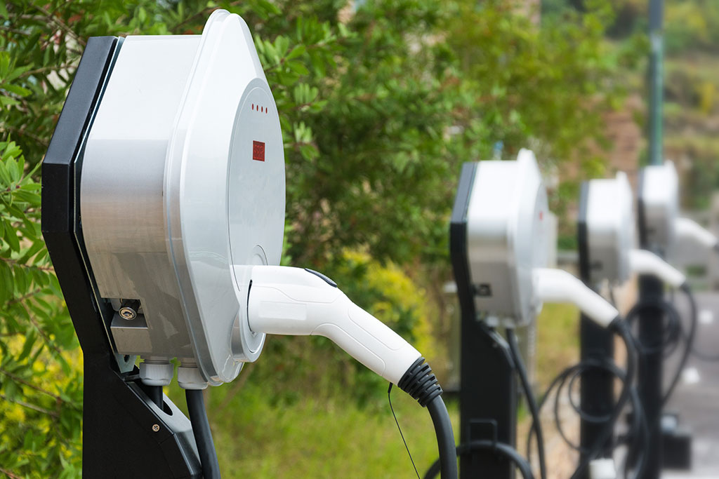 Public charging station for electric cars in a parking lot