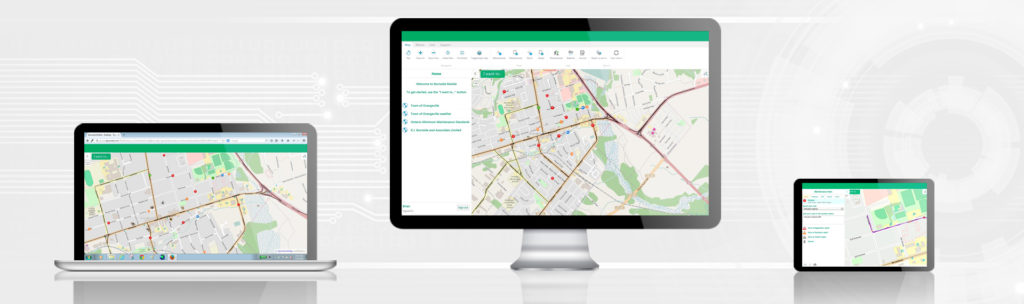 A computer screen with GIS mapping of assets across a region