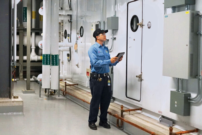 B&M technician providing facility services for a client