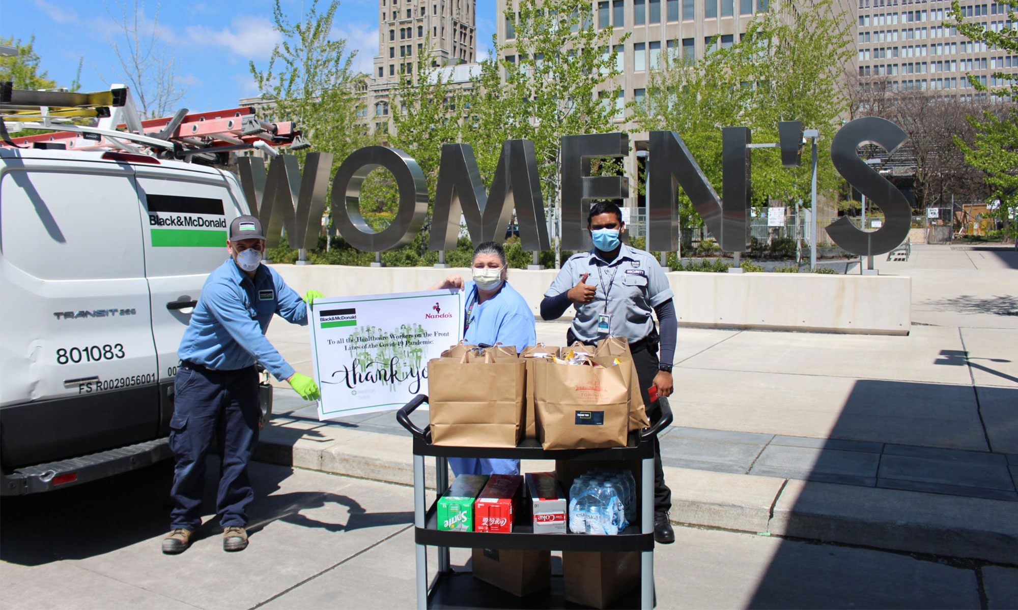 B&M employees with meals at Women's College Hospital in Toronto to support front line workers